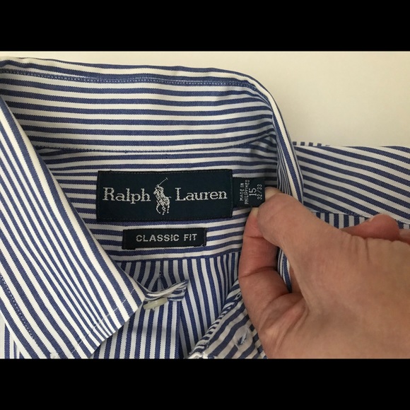 Men’s Ralph Lauren Blue White Striped Shirt 15 32 - Picture 3 of 5